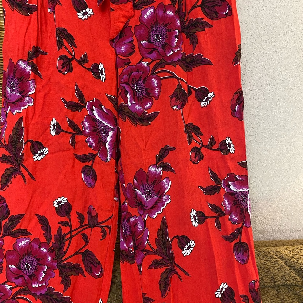 ETT:TWA ANTHROPOLOGIE flowy wide leg floral print flowy pants tie belt summer 8 - Picture 3 of 13